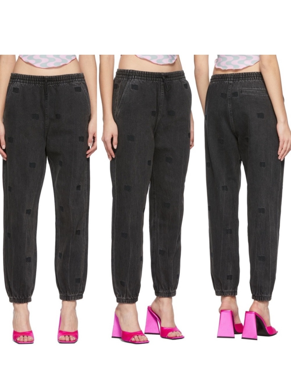 Y2K Alexander Wang Black Logo embroidered Jogger Jeans, size M 100% cotton